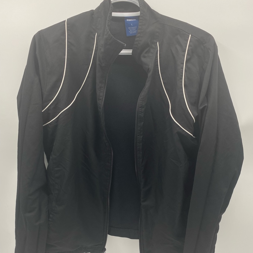 Reebok Windbreaker Jacket Full-zip Pockets Lined Black Women's Size Large